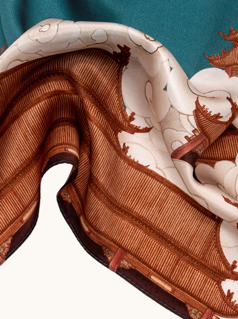 Duży szal jedwabny niebieski w ptaki 55x175 cm zdjęcie 4