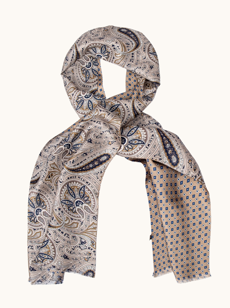 Ekskluzywny męski szal beżowy w paisleye  25 cm x 160 cm zdjęcie 1