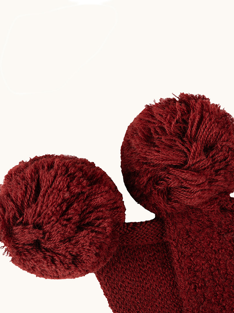 Czapka uszatka z pomponami 100% wełna bordowa PREMIUM zdjęcie 3