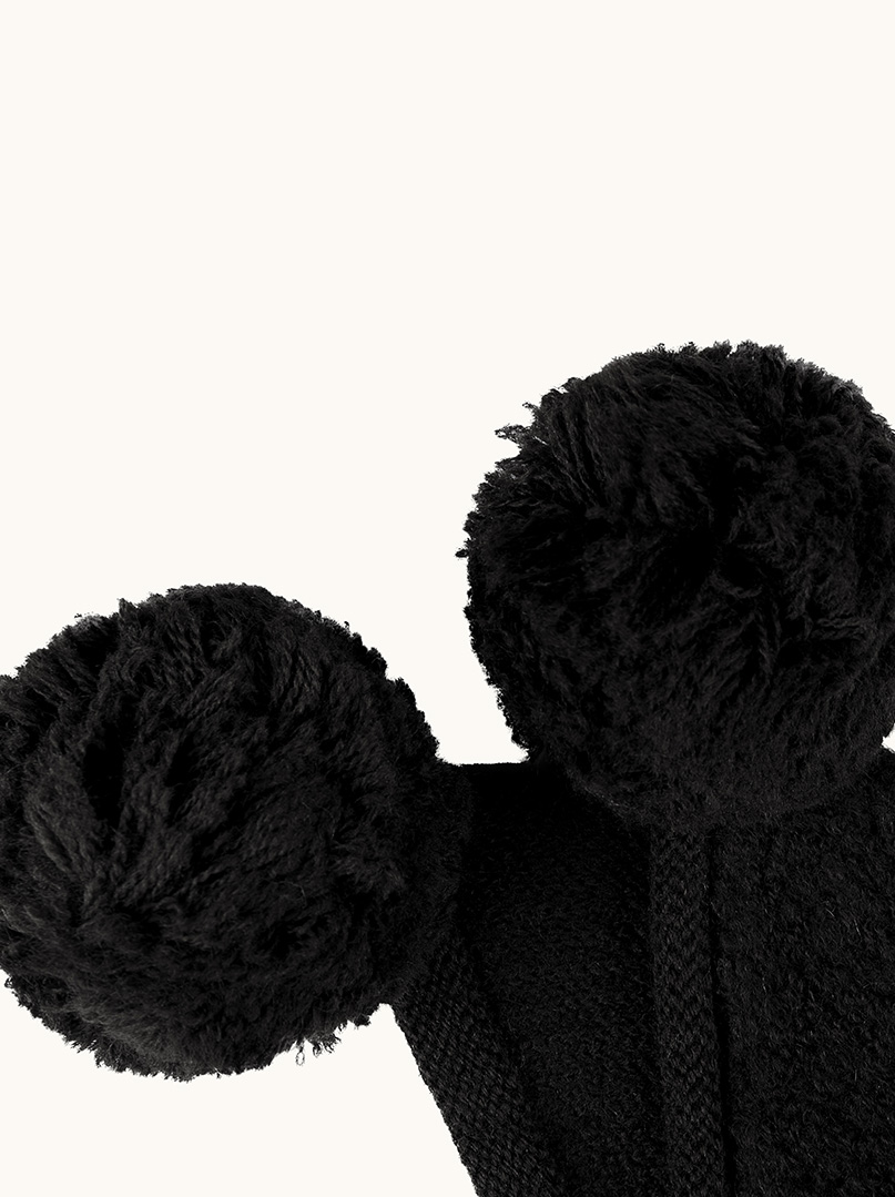 Czapka uszatka z pomponami 100% wełna czarna PREMIUM zdjęcie 3