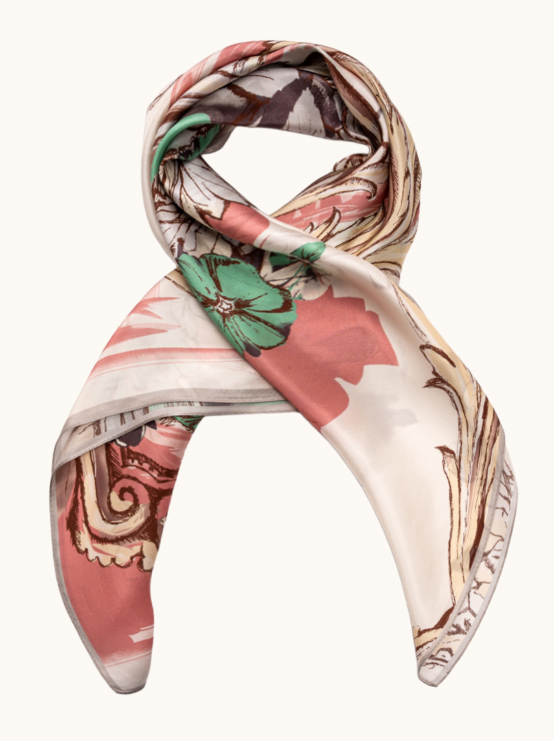 Duża apaszka jedwabna różowa z motywem kwiatowym 90x90 cm zdjęcie 1