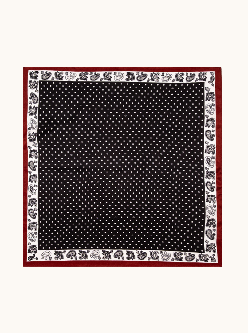 Mała apaszka jedwabna czarna w groszki z bordową ramką 53x53 cm zdjęcie 2