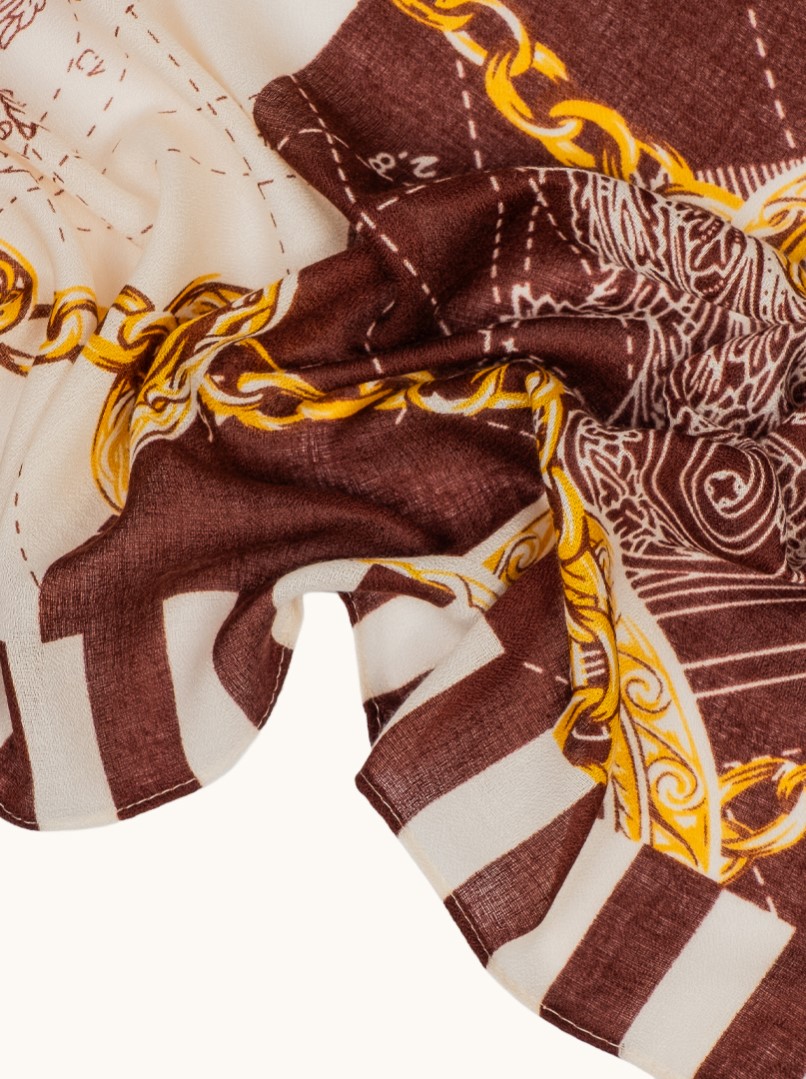 Lekki szal brązowy z motywem łańcuchów wiskoza 100% 70x180 cm zdjęcie 3