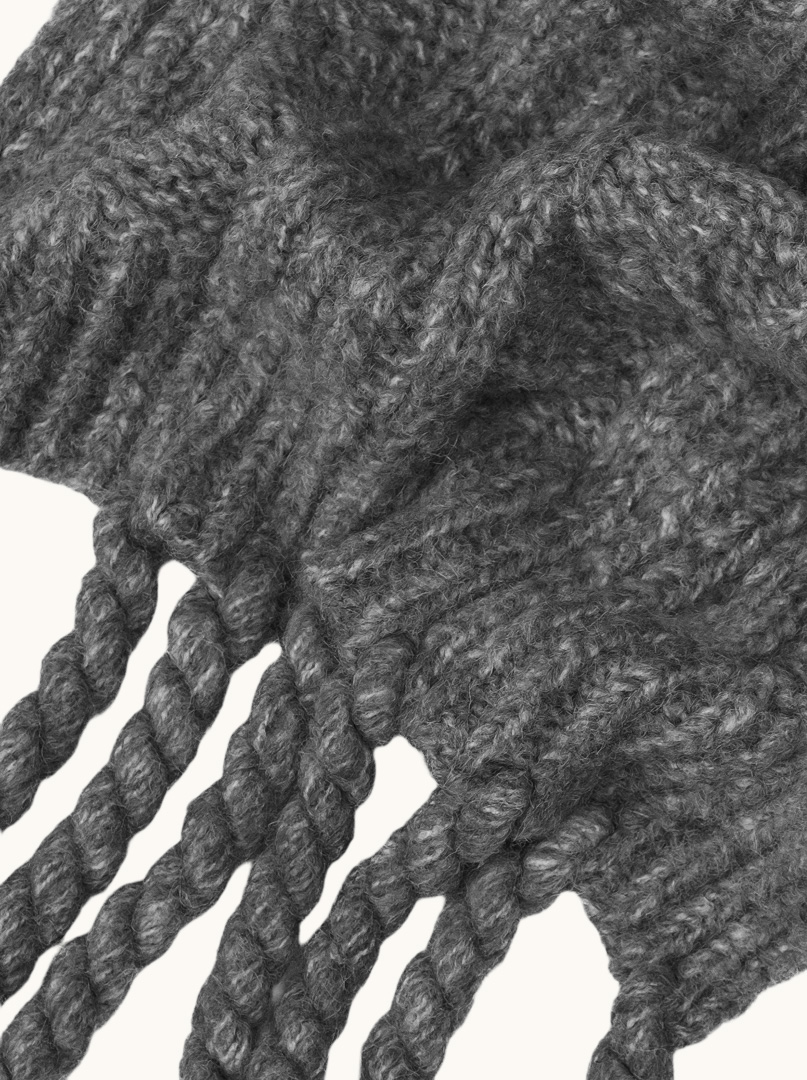 Ciepły szalik z wełną i długimi frędzlami grafitowy 35x230 cm zdjęcie 3