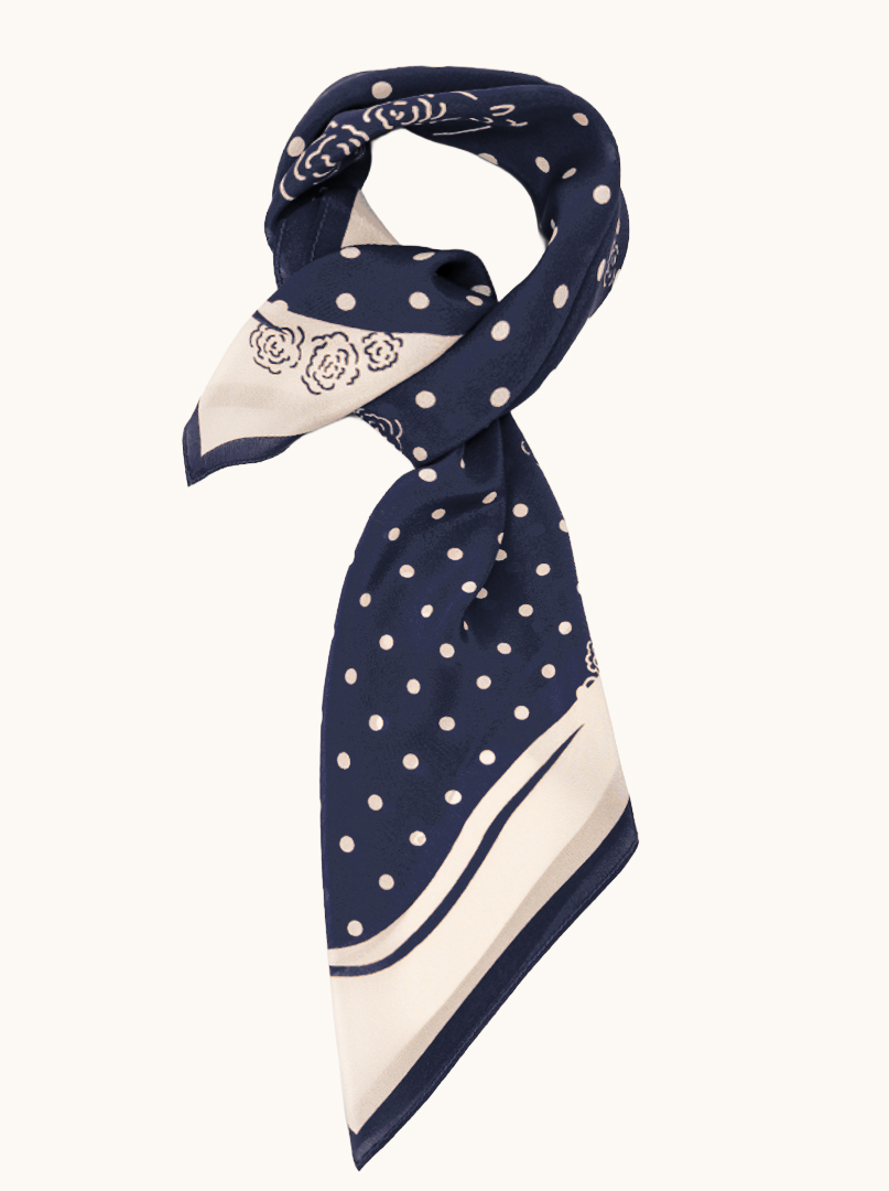 Apaszka jedwabna granatowa ze wzorem groszków 68x68 cm  zdjęcie 1