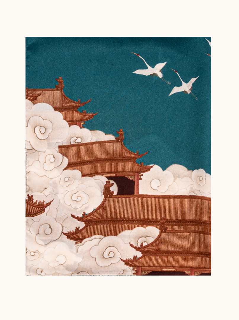 Duży szal jedwabny niebieski w ptaki 55x175 cm zdjęcie 2