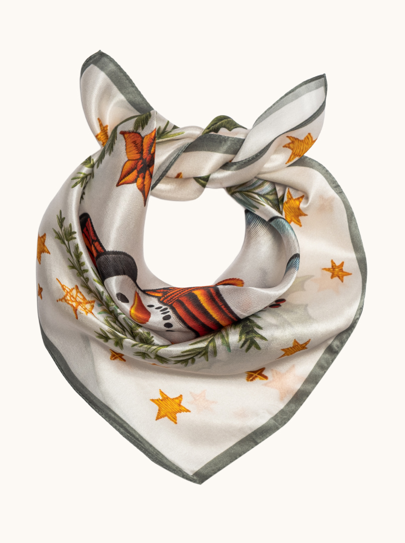 Apaszka jedwabna z motywem bałwanka - Edycja Świąteczna 53x53 cm zdjęcie 2