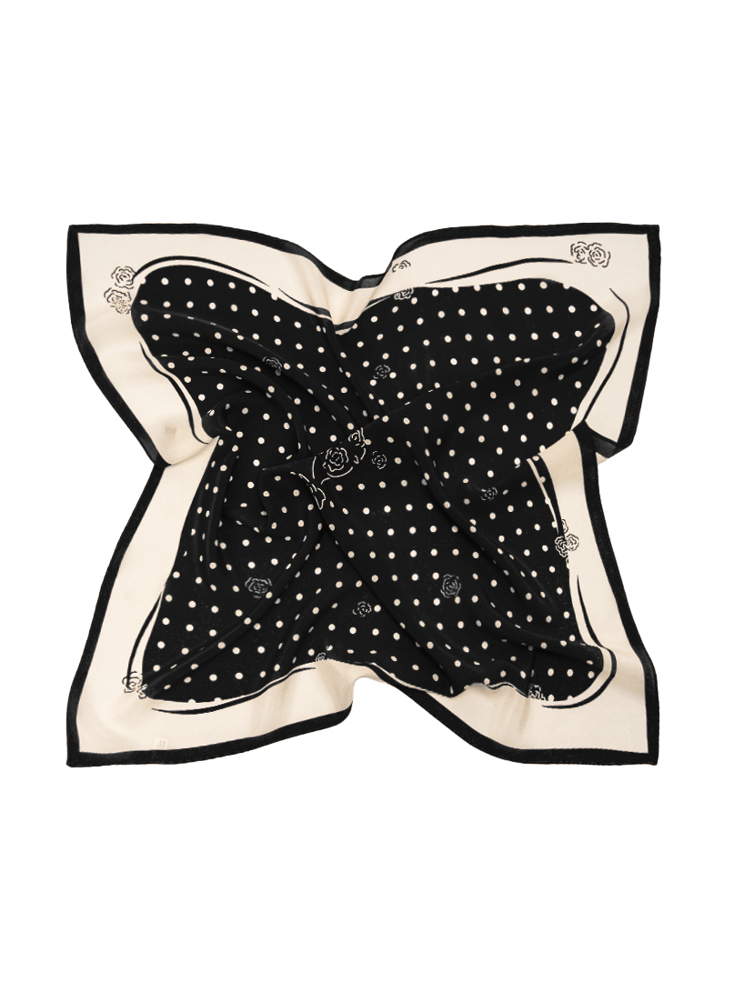 Apaszka jedwabna czarna ze wzorem groszków 68x68 cm  zdjęcie 4