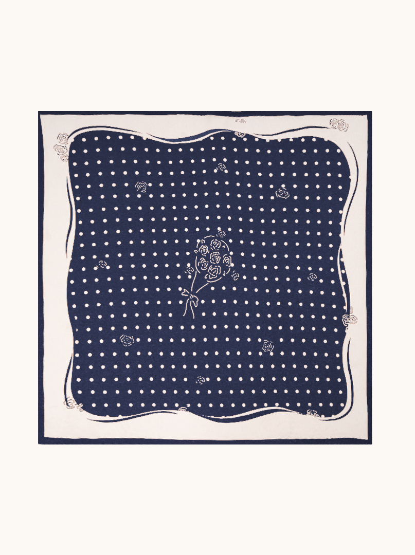 Apaszka jedwabna granatowa ze wzorem groszków 68x68 cm  zdjęcie 2