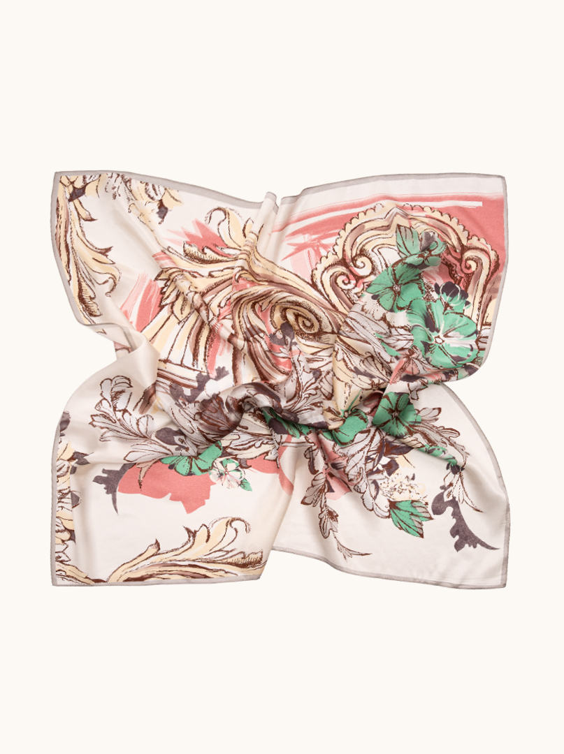 Duża apaszka jedwabna różowa z motywem kwiatowym 90x90 cm zdjęcie 3