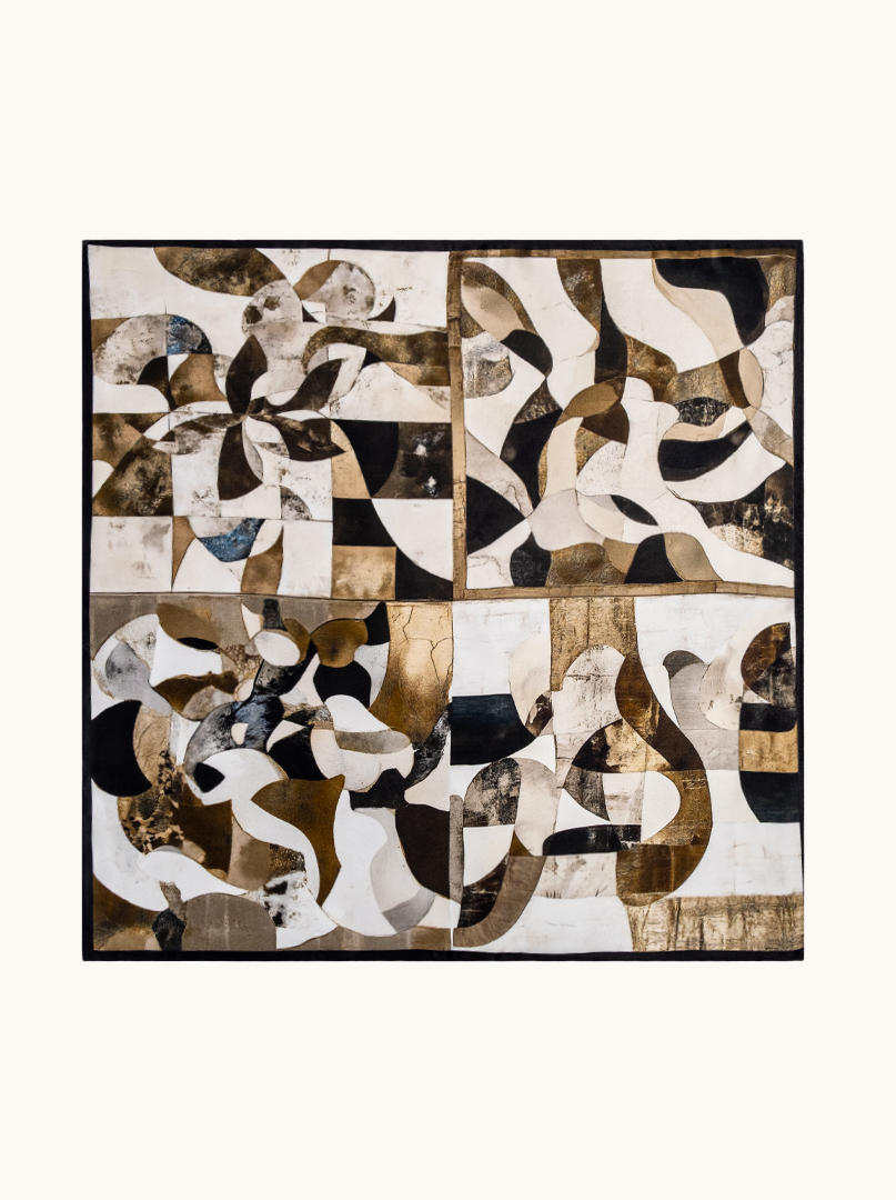 Mała apaszka jedwabna beżowa z geometrycznym wzorem 53x53 cm zdjęcie 3