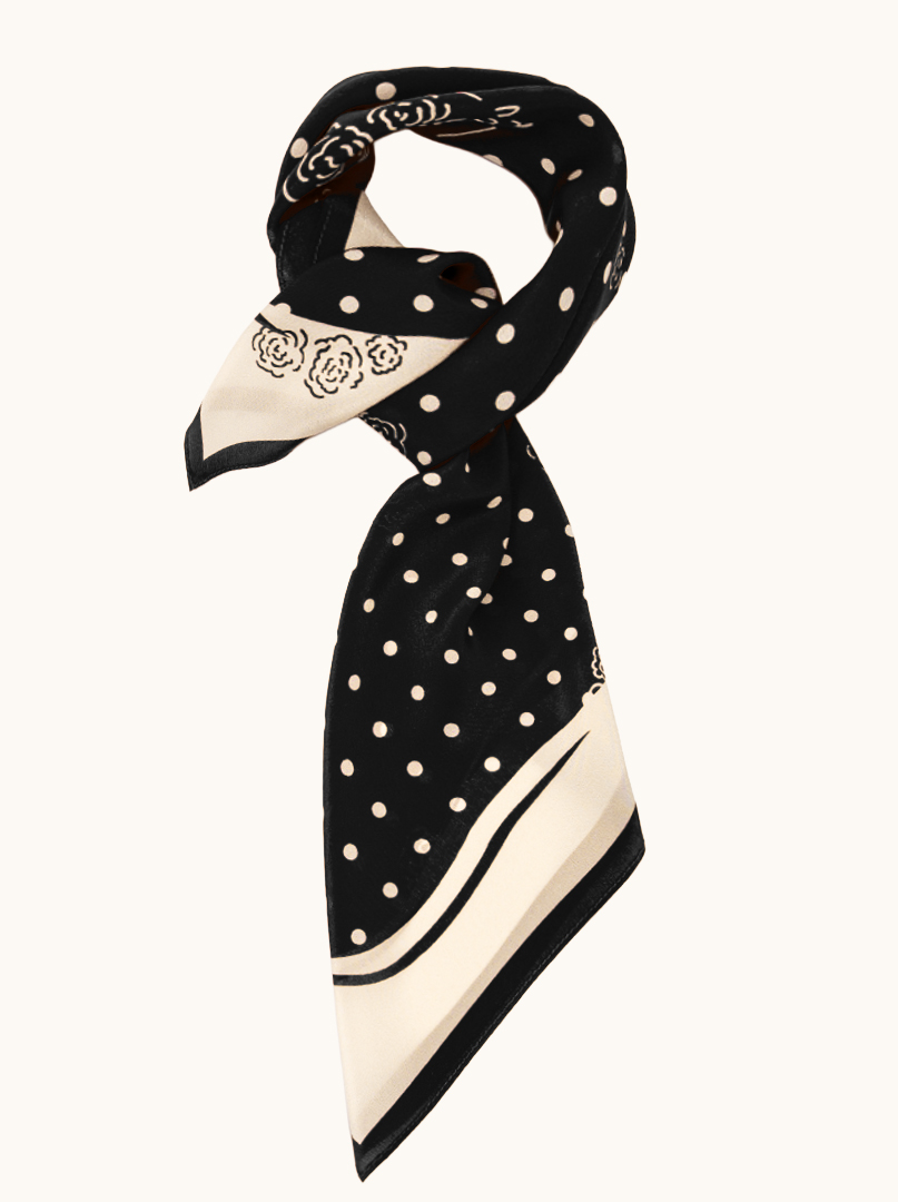 Apaszka jedwabna czarna ze wzorem groszków 68x68 cm  zdjęcie 1