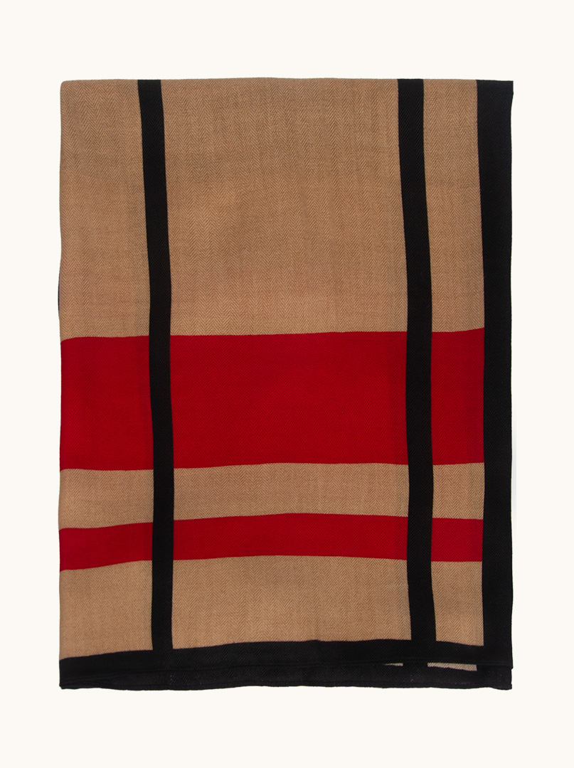 Elegancki beżowy  szal z klasyczną kratą  67 cm x 180 cm zdjęcie 2