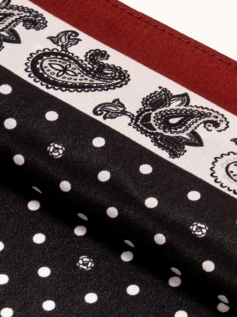 Mała apaszka jedwabna czarna w groszki z bordową ramką 53x53 cm zdjęcie 4