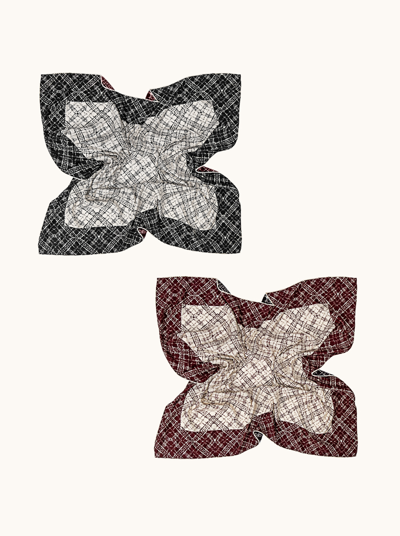 Chusta wełna z jedwabiem  dwustronna geometryczna 105cm x105cm  zdjęcie 4