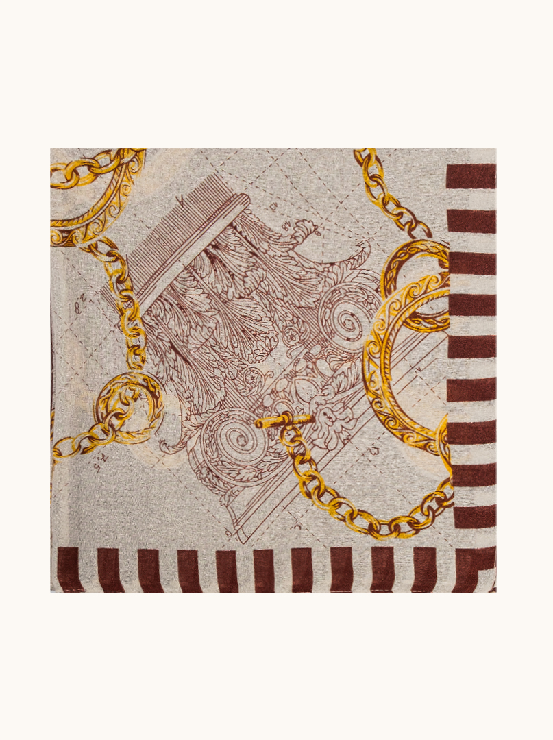 Lekki szal brązowy z motywem łańcuchów wiskoza 100% 70x180 cm zdjęcie 2