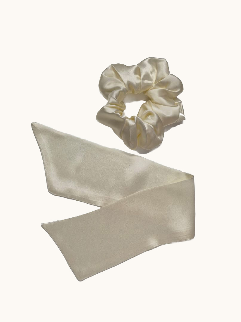 Gumka jedwabna typu scrunchie ecru zdjęcie 2