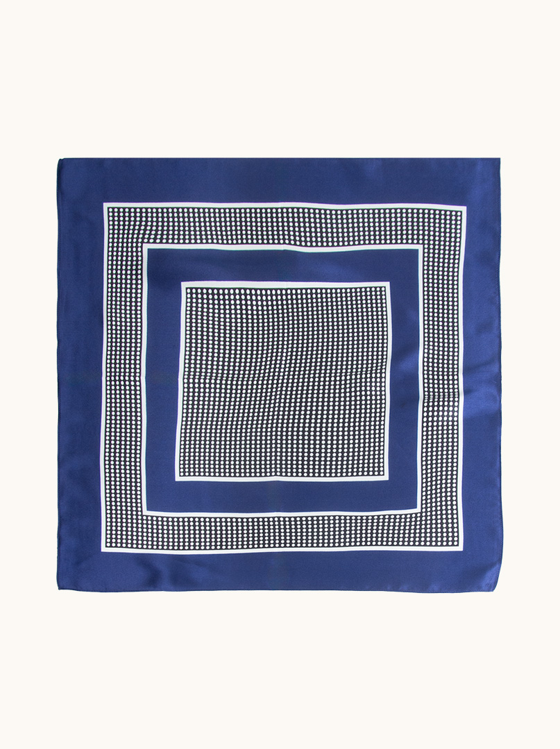 Mała apaszka damska jedwabna granatowa w grochy  53cm x 53cm zdjęcie 1