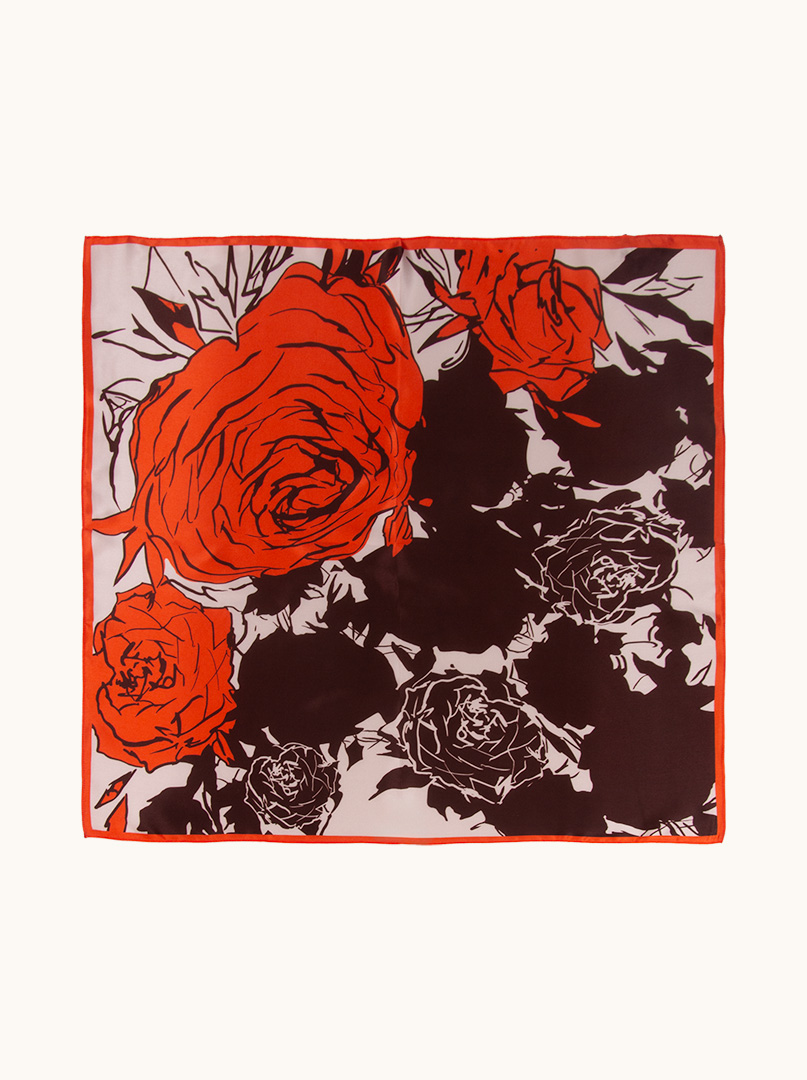 Apaszka jedwabna  czerwono- brązowa  motywem róży 65 cm x 65 cm PREMIUM zdjęcie 2