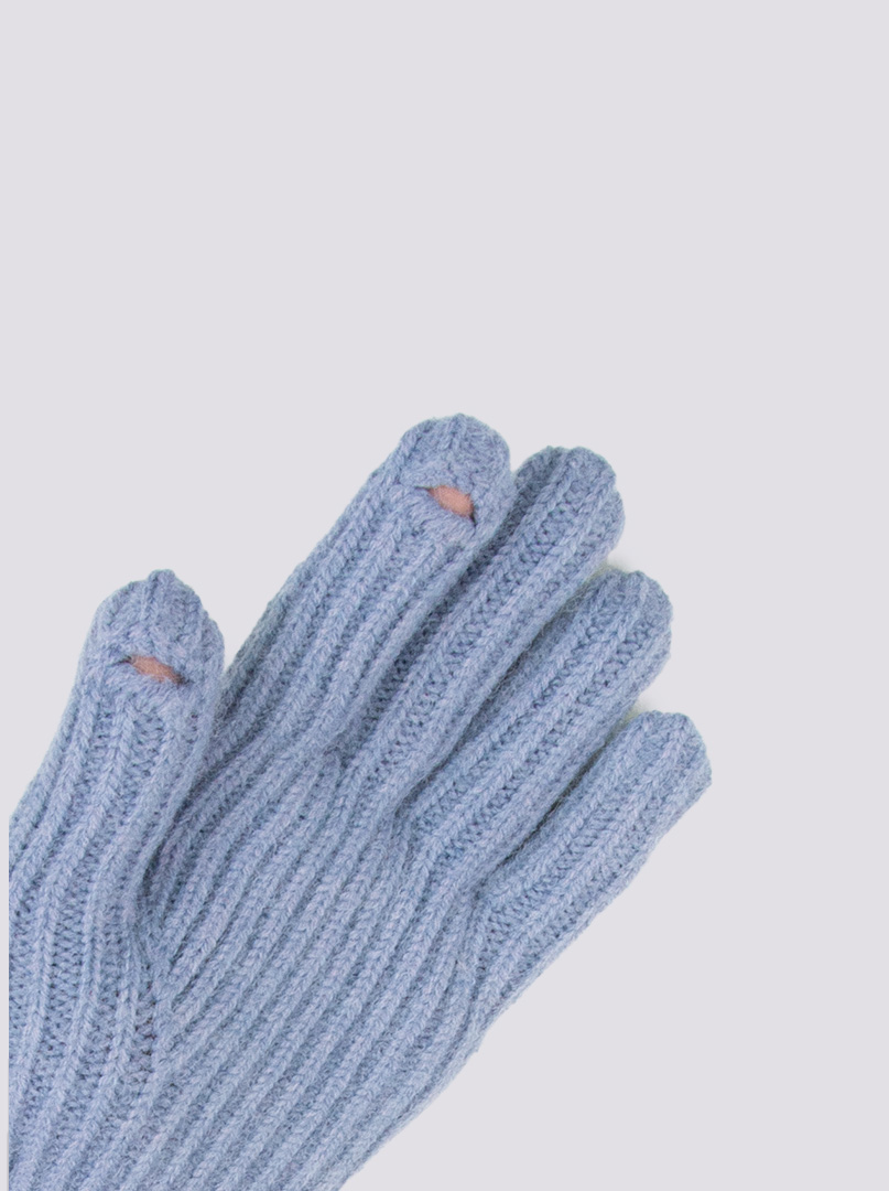 Krótkie rękawiczki grube dzianinowe błękitne z szarą końcówką zdjęcie 2