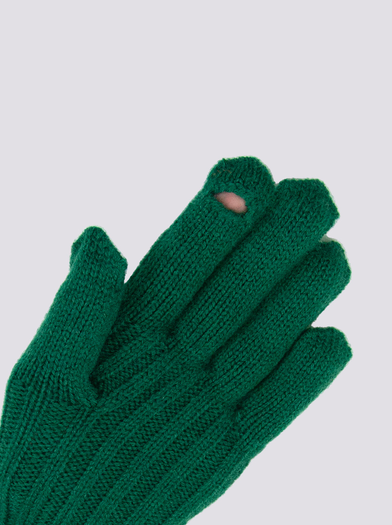 Długie rękawiczki grube dzianinowe zielone zdjęcie 2
