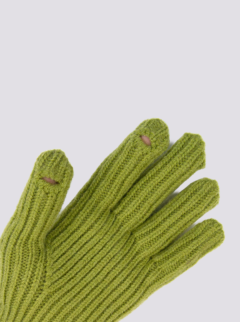 Krótkie rękawiczki grube dzianinowe zielone z granatową końcówką zdjęcie 2