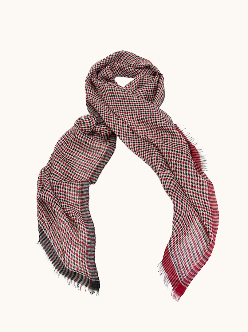 Szal męski lekki czerwony w czarną kratę 70 cm x 190 cm zdjęcie 1