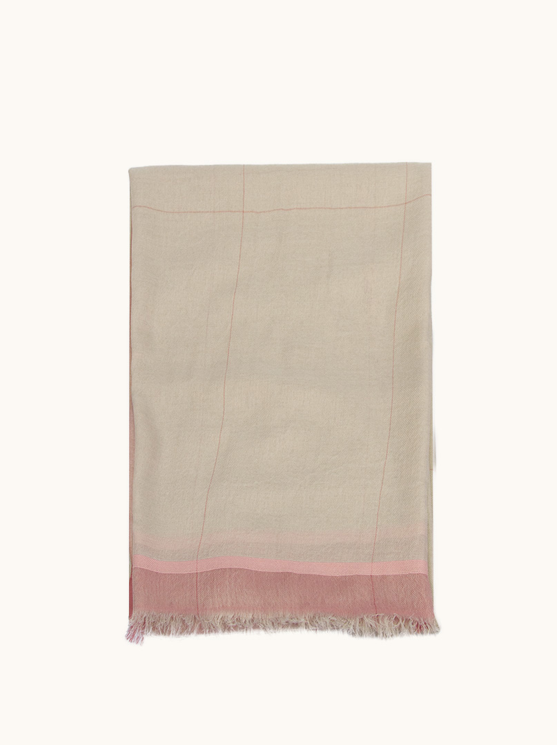 Szal lekki  beżowy w dużą różową  kratę  60 cm  x 170 cm zdjęcie 2
