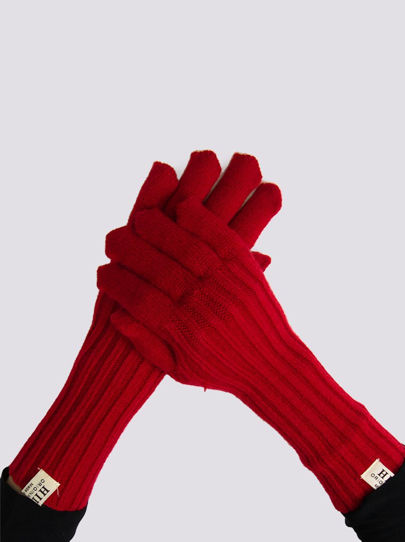 Długie rękawiczki grube dzianinowe czerwone zdjęcie 1