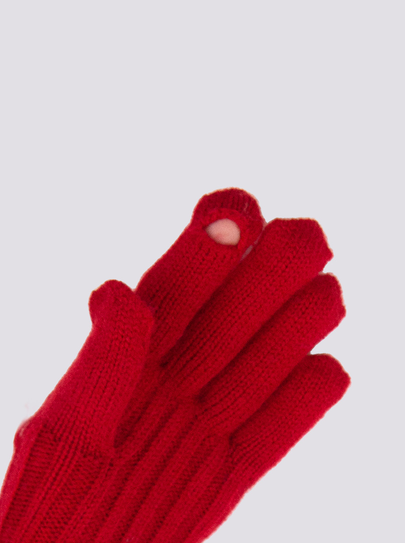 Długie rękawiczki grube dzianinowe czerwone zdjęcie 2