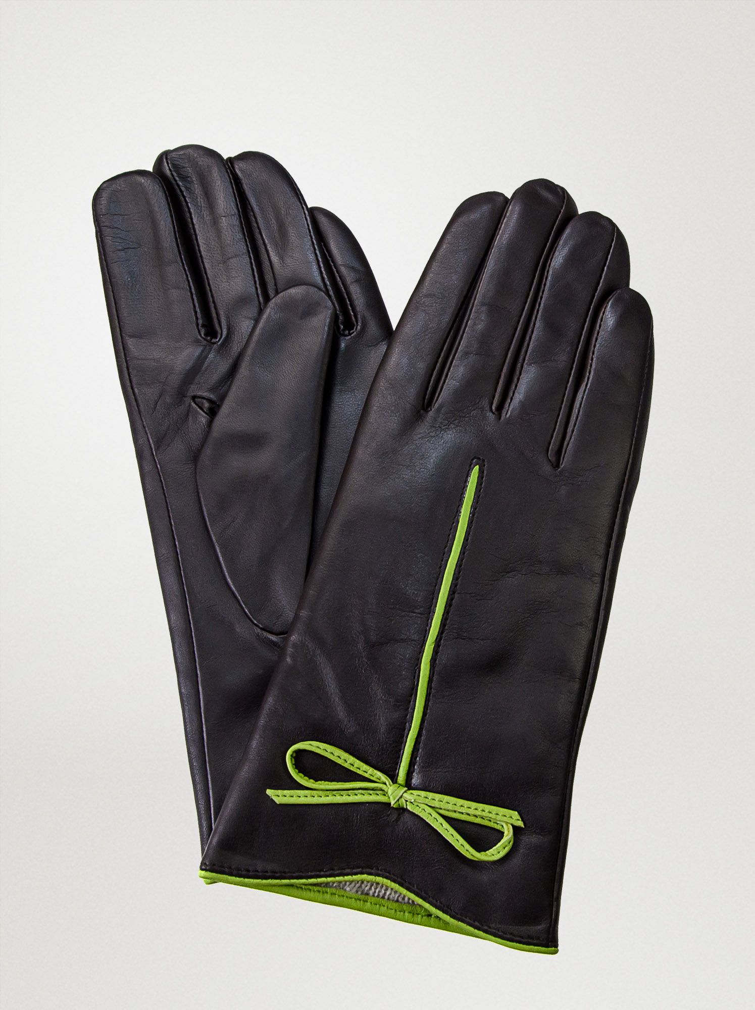 Rękawiczki skórzane z zieloną kokardką M zdjęcie 1