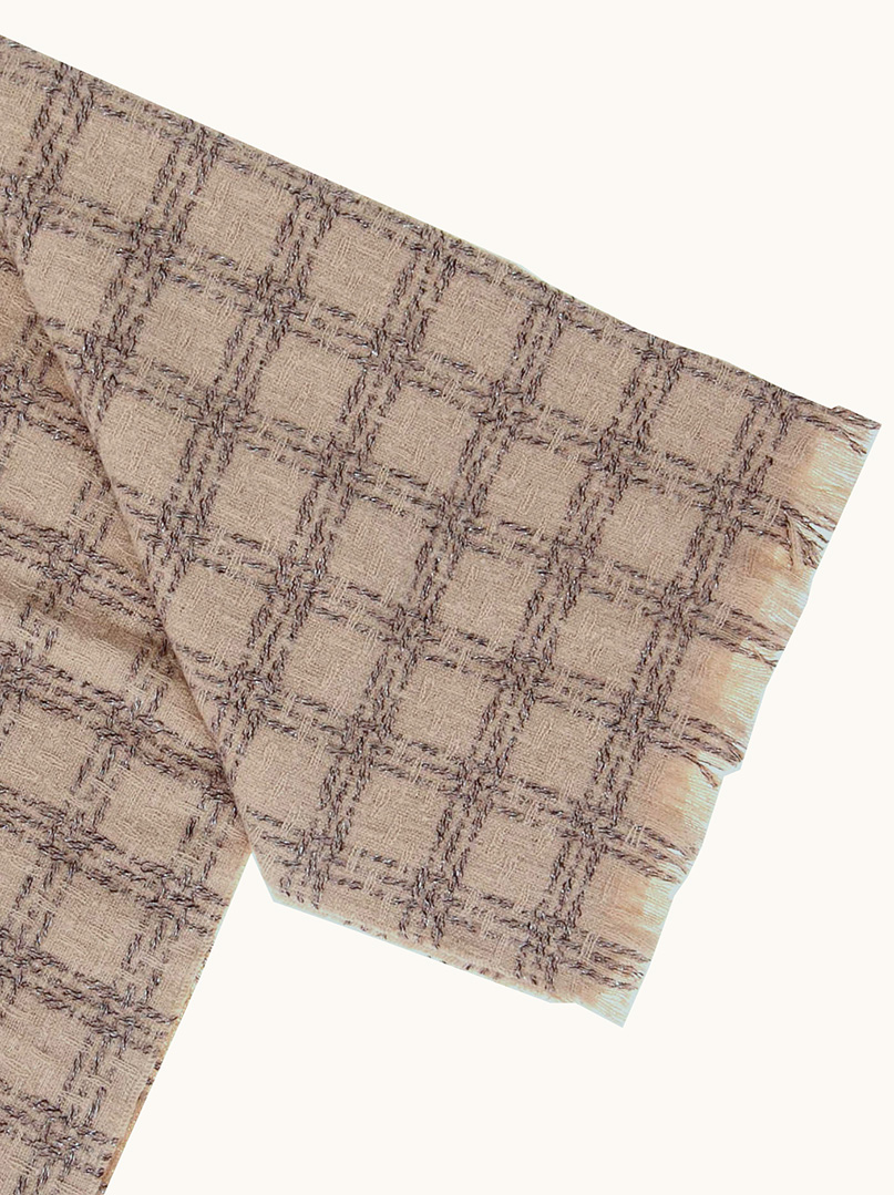 Ciepły beżowy szal w kratę 195cm x 70cm zdjęcie 4