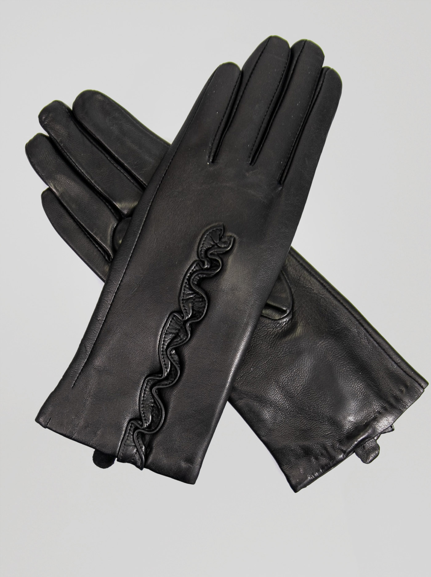 Rękawiczki skórzane z ozdobną falbanką M zdjęcie 1