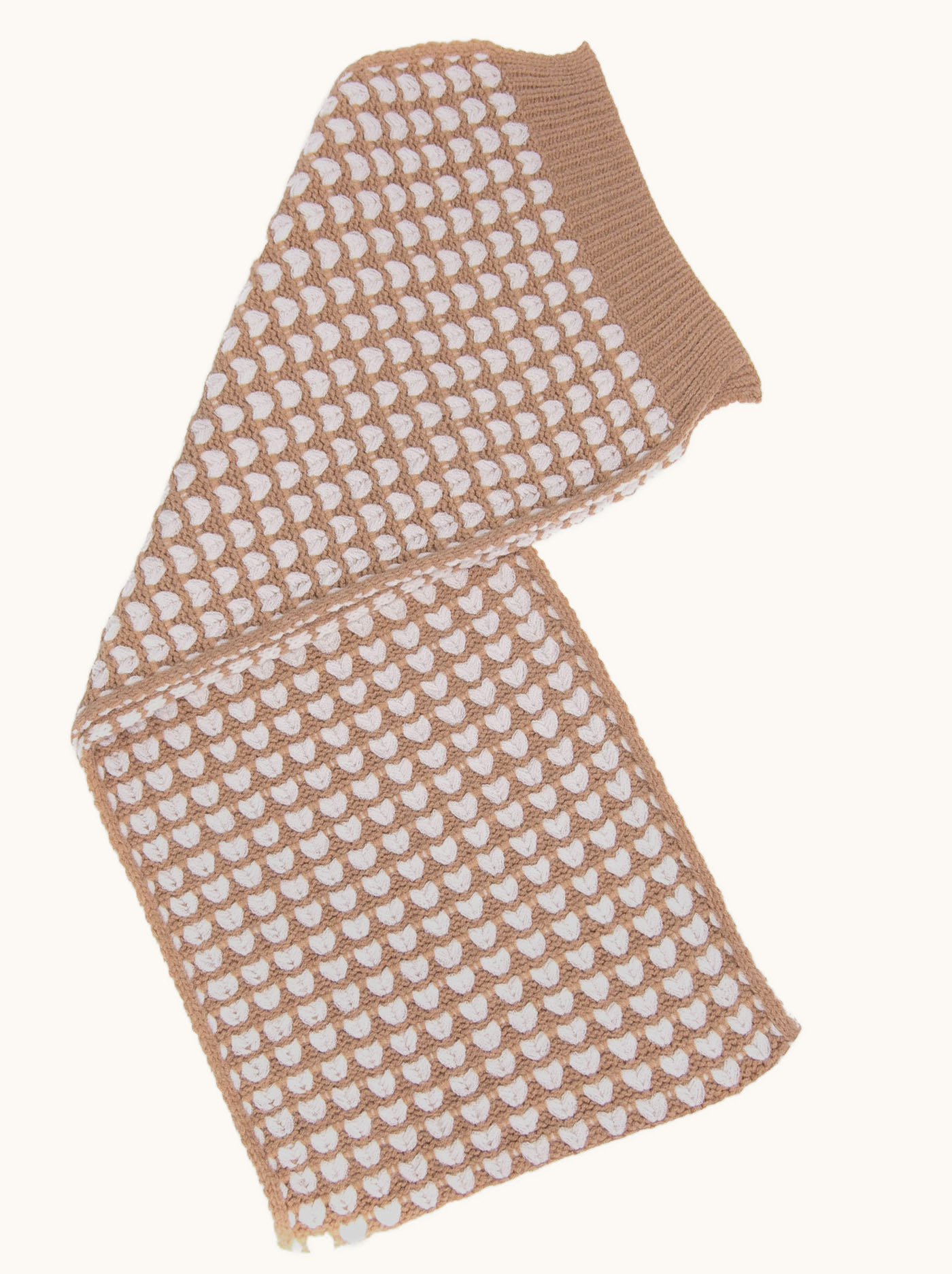 Ciepły beżowy wąski dzianinowy szal 34 cm x 190 cm zdjęcie 2