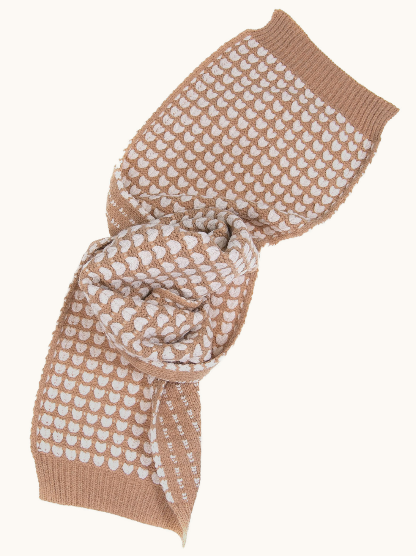 Ciepły beżowy wąski dzianinowy szal 34 cm x 190 cm zdjęcie 3