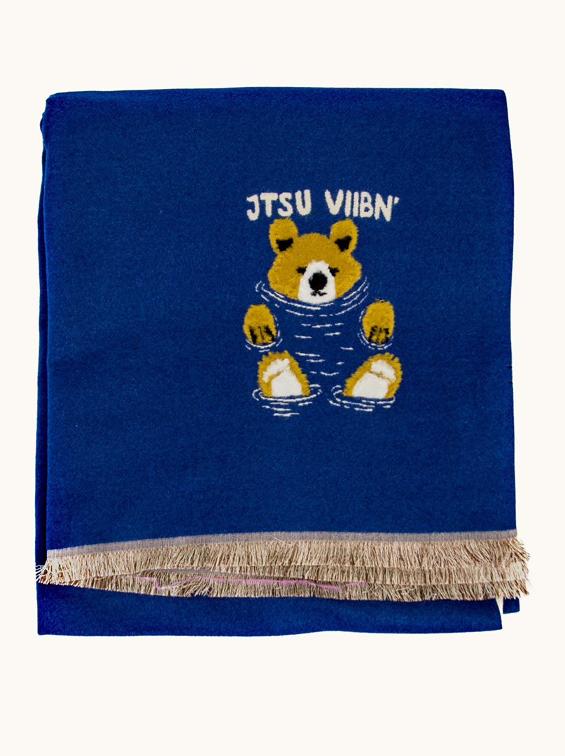 Ciepły szal  niebieski z motywem misia 65 cm x 190 cm zdjęcie 4