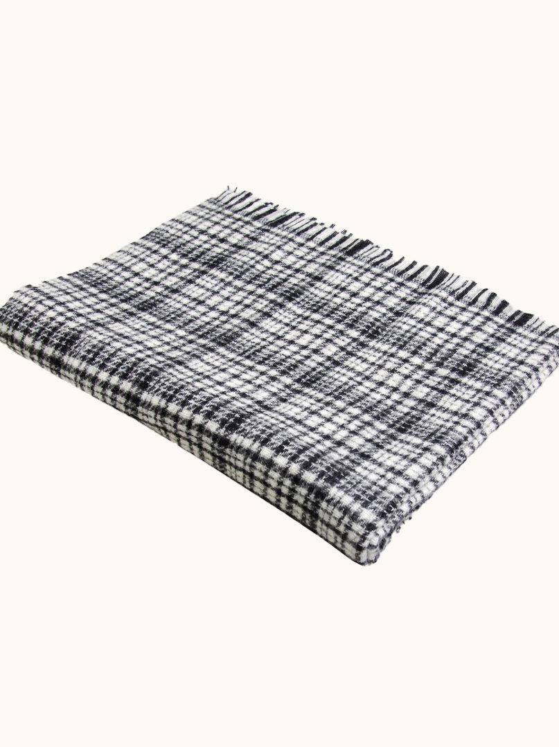 Szal ciepły czarny w kratę  65cm x 200 cm - Allora zdjęcie 2