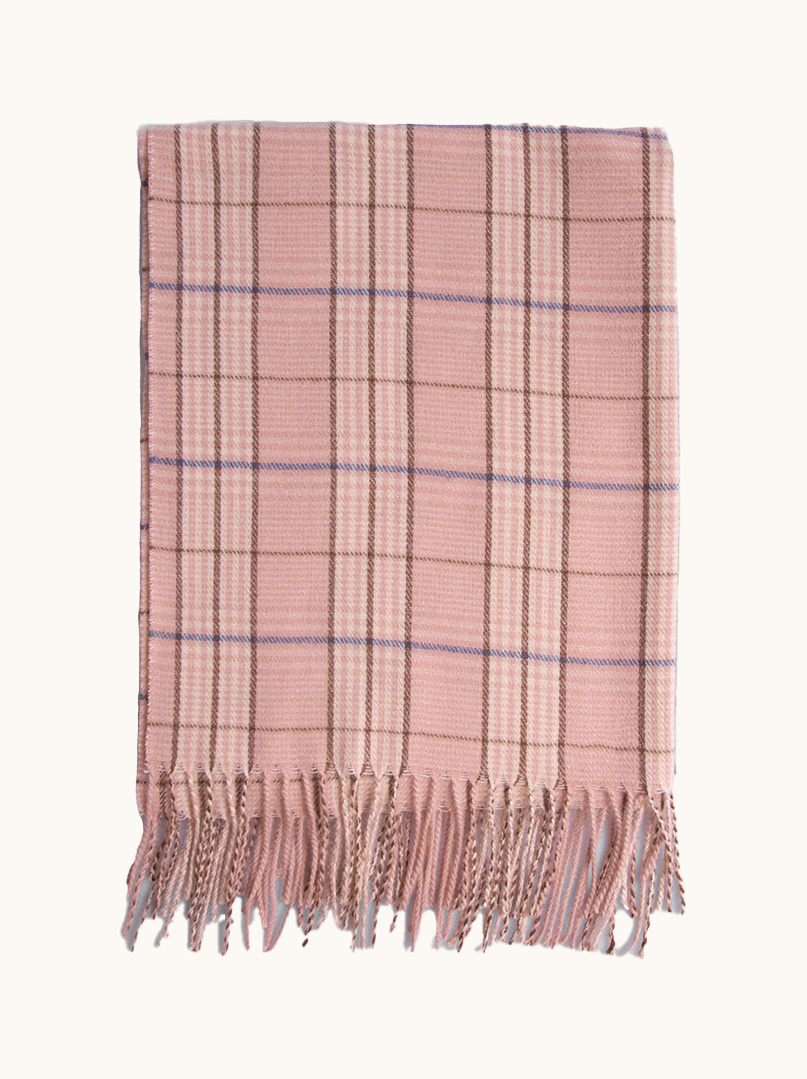 Ciepły brązowy szal  w kratkę 70 cm x 210 cm zdjęcie 2
