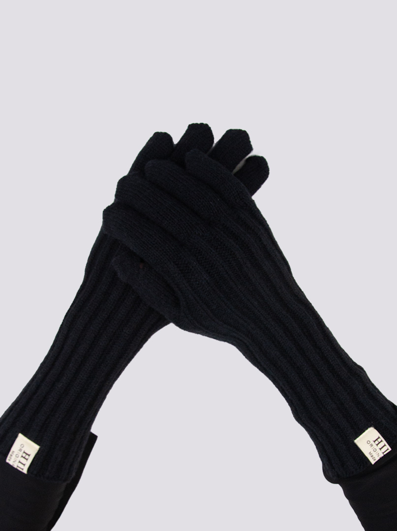 Długie rękawiczki grube dzianinowe czarne zdjęcie 1