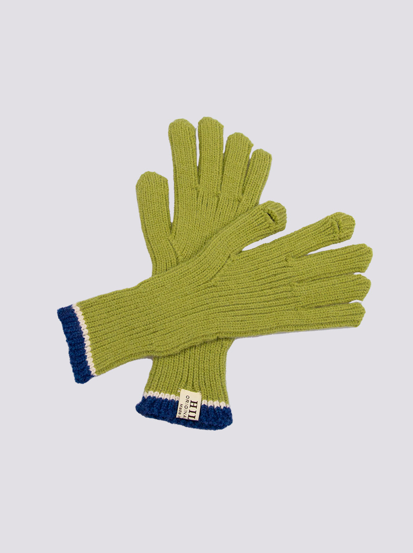 Krótkie rękawiczki grube dzianinowe zielone z granatową końcówką zdjęcie 3