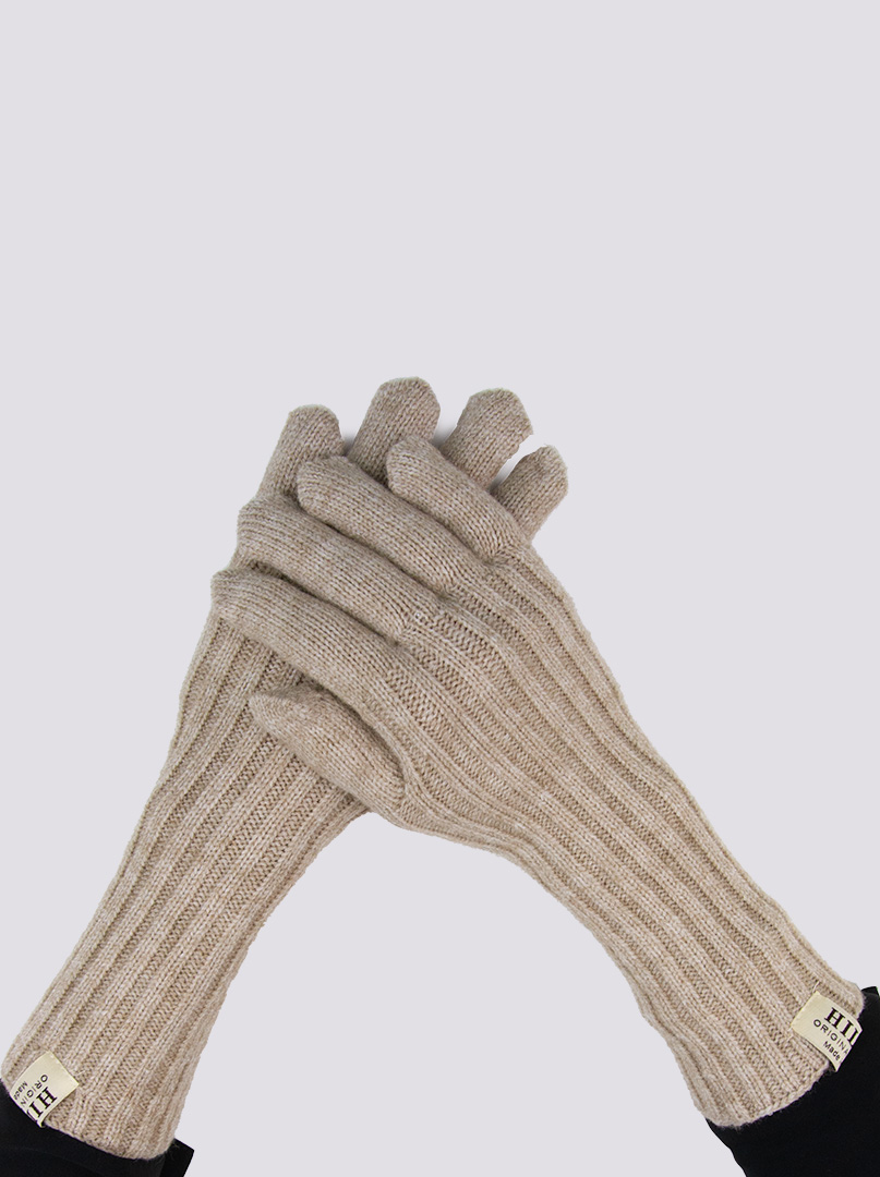 Długie rękawiczki grube dzianinowe beżowe zdjęcie 1