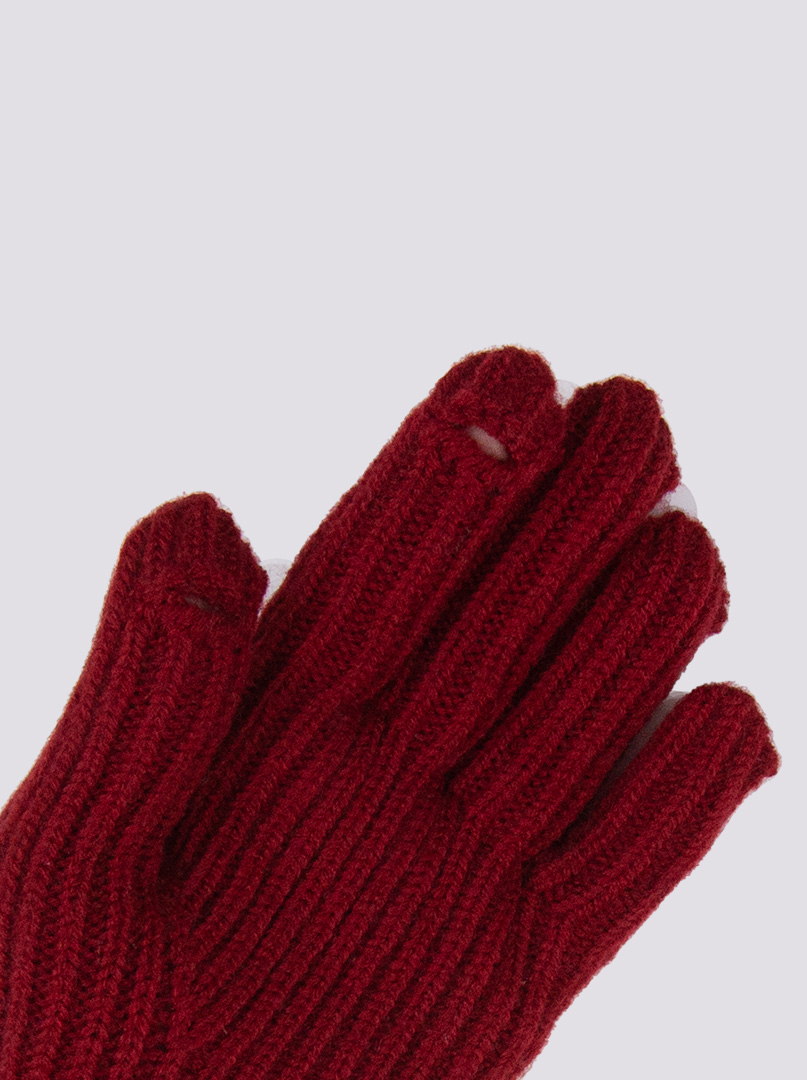 Krótkie rękawiczki grube dzianinowe czerwone z brązową końcówką zdjęcie 2