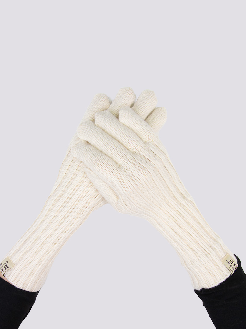 Długie rękawiczki grube dzianinowe kremowe zdjęcie 1