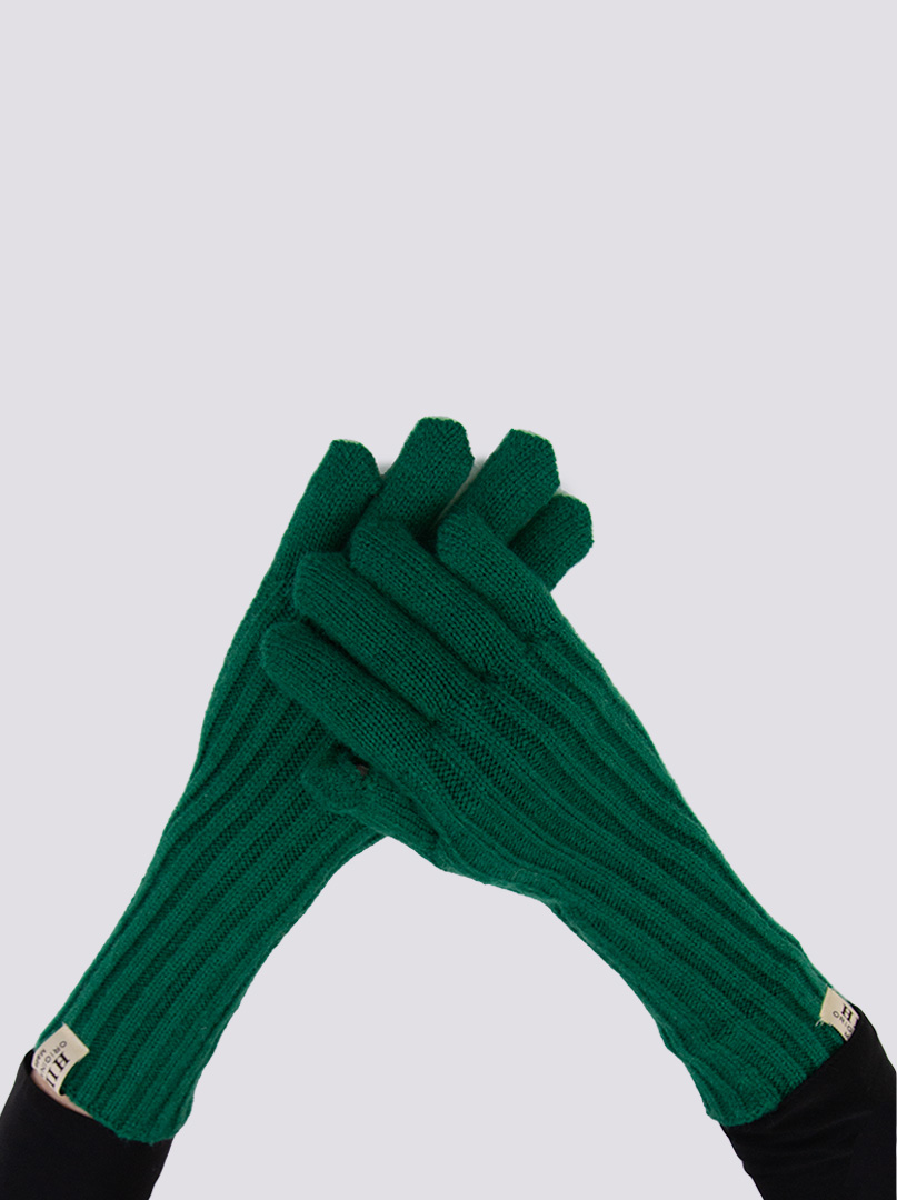 Długie rękawiczki grube dzianinowe zielone zdjęcie 1