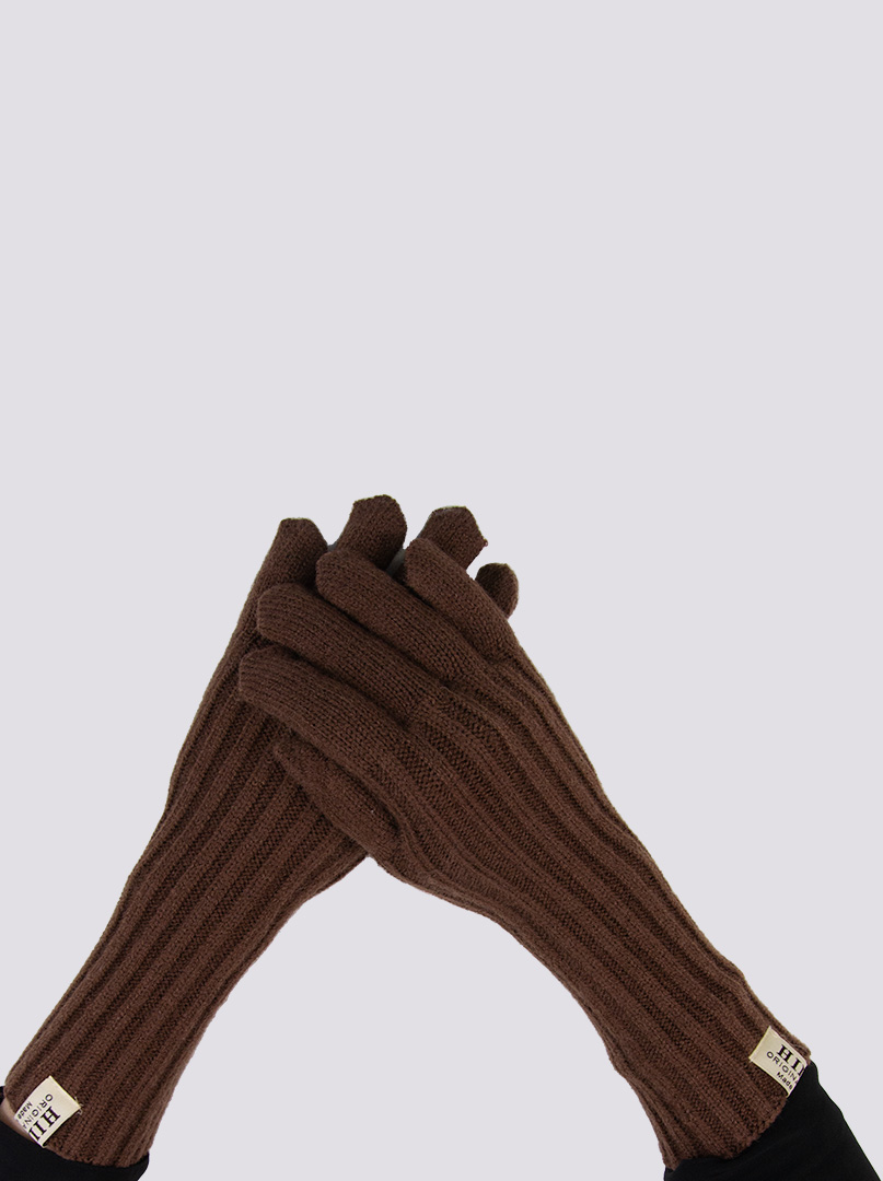 Długie rękawiczki grube dzianinowe czekoladowe zdjęcie 1