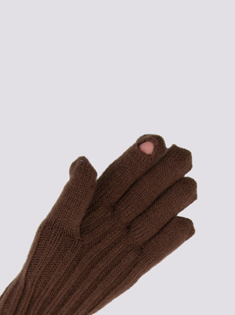 Długie rękawiczki grube dzianinowe czekoladowe zdjęcie 2