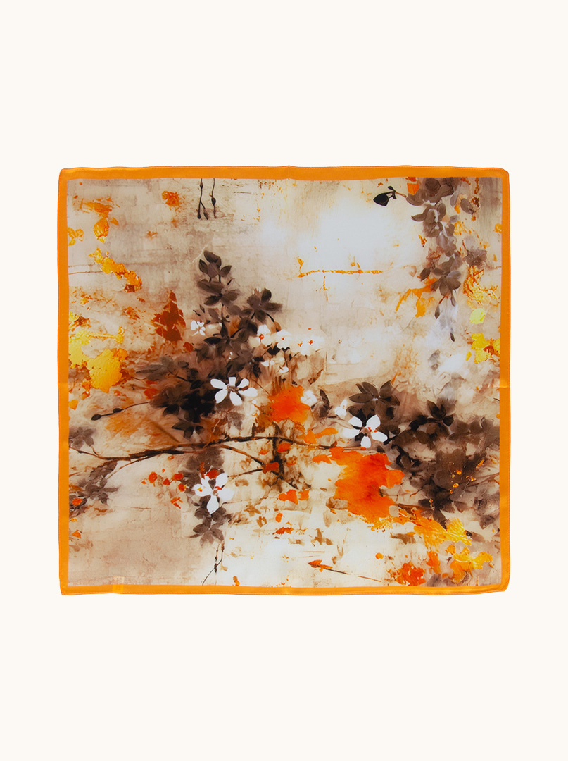 Mała apaszka jedwabna gawroszka w odcieniach karmelu i pomarańczy 53cm x53cm zdjęcie 2