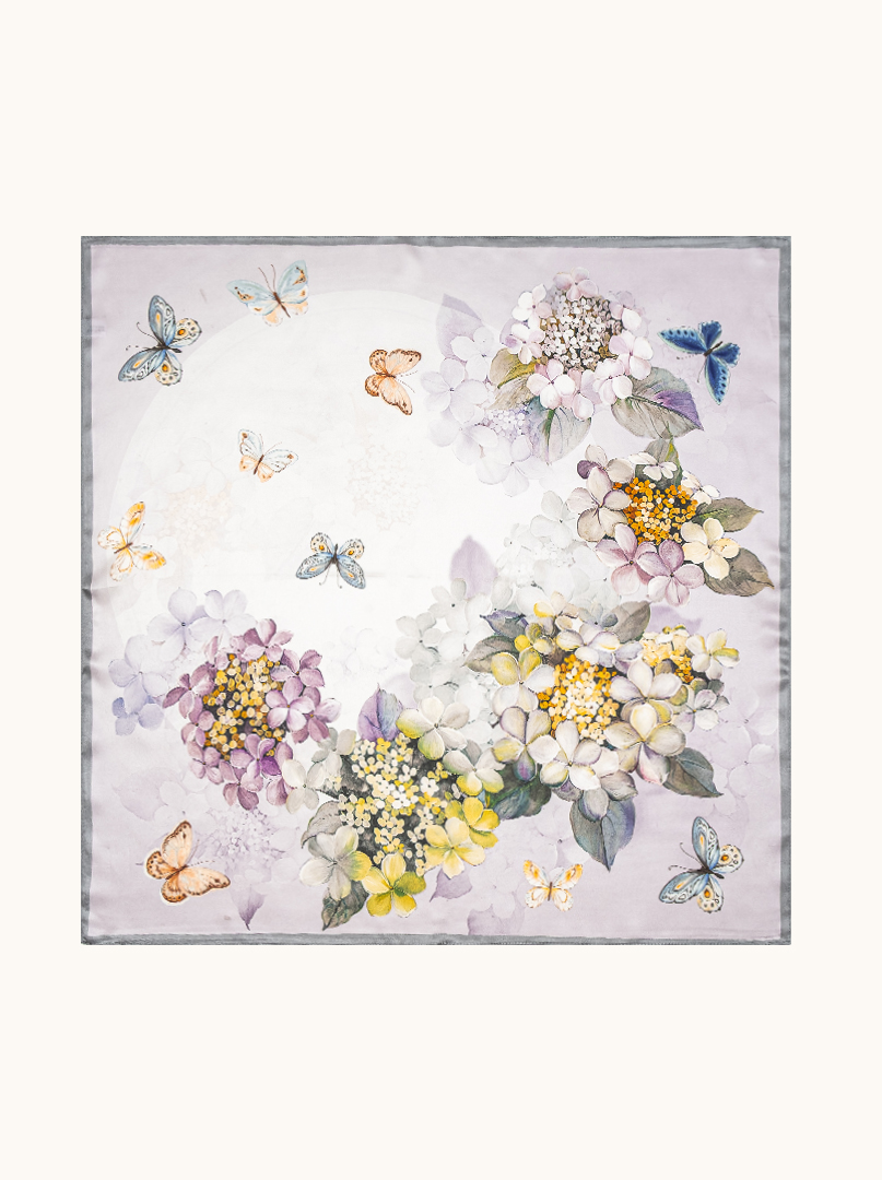 Mała apaszka jedwabna damska gawroszka w kwiaty 53cm x53cm zdjęcie 1