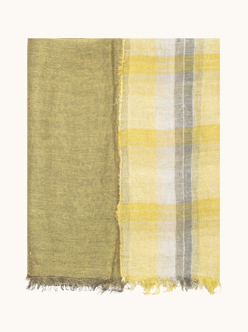  Lniany szal w odcieniach oliwki i żółci 75cm x 205cm  zdjęcie 2