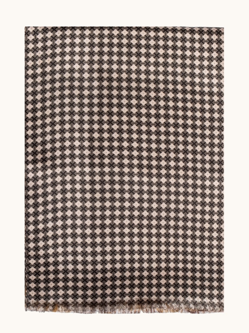 Ekskluzywny szal jedwabny brązowy w geometryczne wzory 25 cm x 160 cm zdjęcie 4